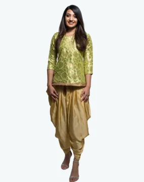 Brocade Green Kurta With Dhoti Pant- Clearance