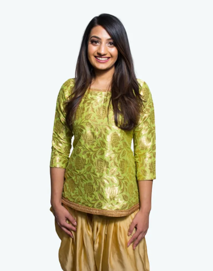 Brocade Green Kurta With Dhoti Pant- Clearance