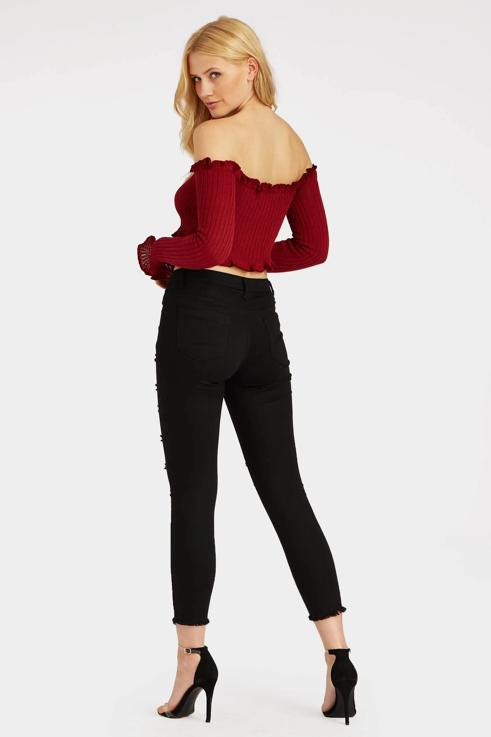 Burgundy Ruffle Edge Crop Jumper