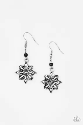 Cactus Blossom Black and Silver Flower Earrings - Paparazzi Accessories