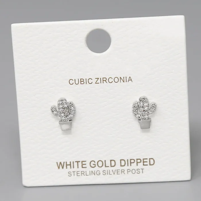 Cactus CZ Pave Gold Dipped Stud Earrings