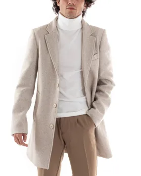 Cappotto Monopetto Uomo Giacca Colletto Reverse Giaccone Beige Giubbotto Baronetto Elegante GIOSAL-G2960A