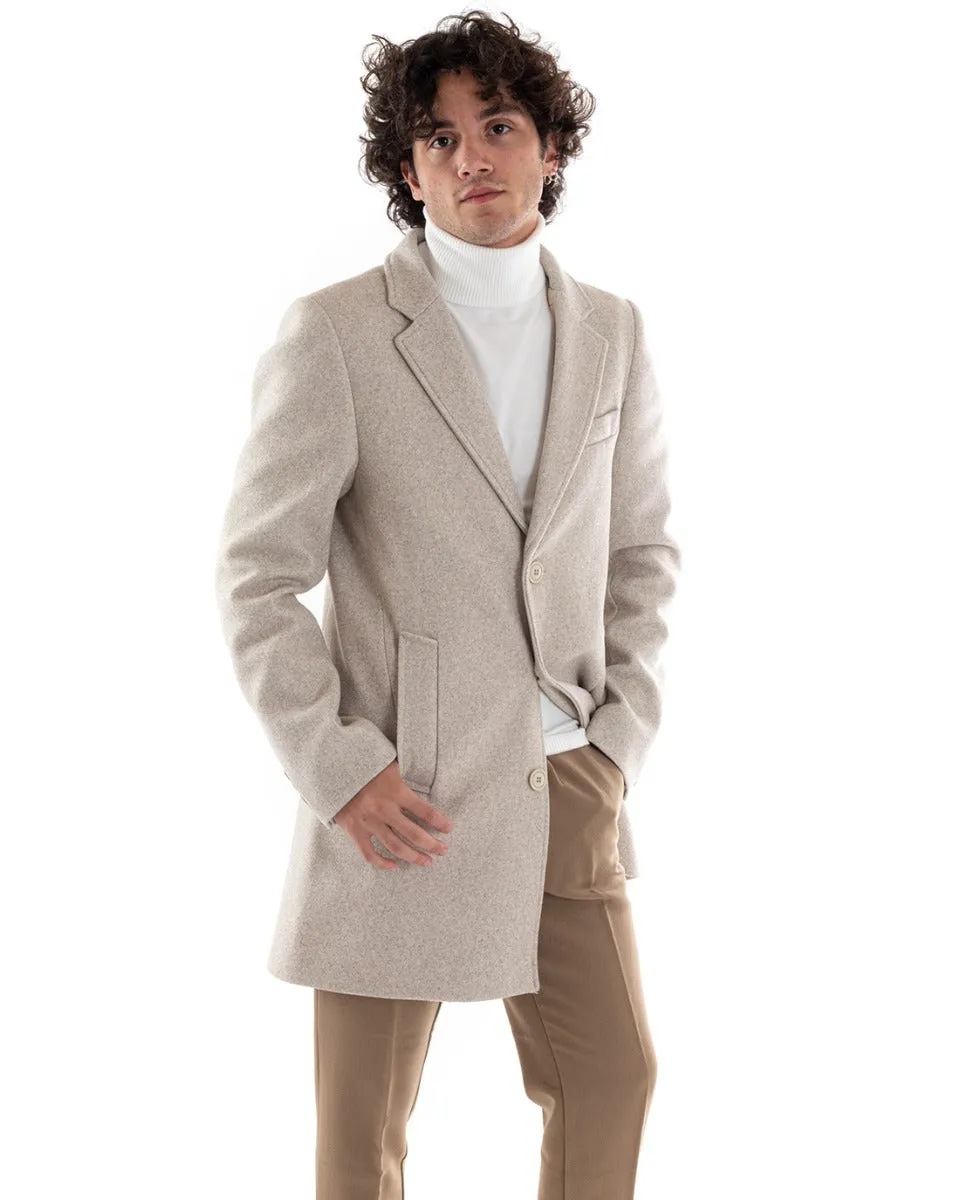 Cappotto Monopetto Uomo Giacca Colletto Reverse Giaccone Beige Giubbotto Baronetto Elegante GIOSAL-G2960A