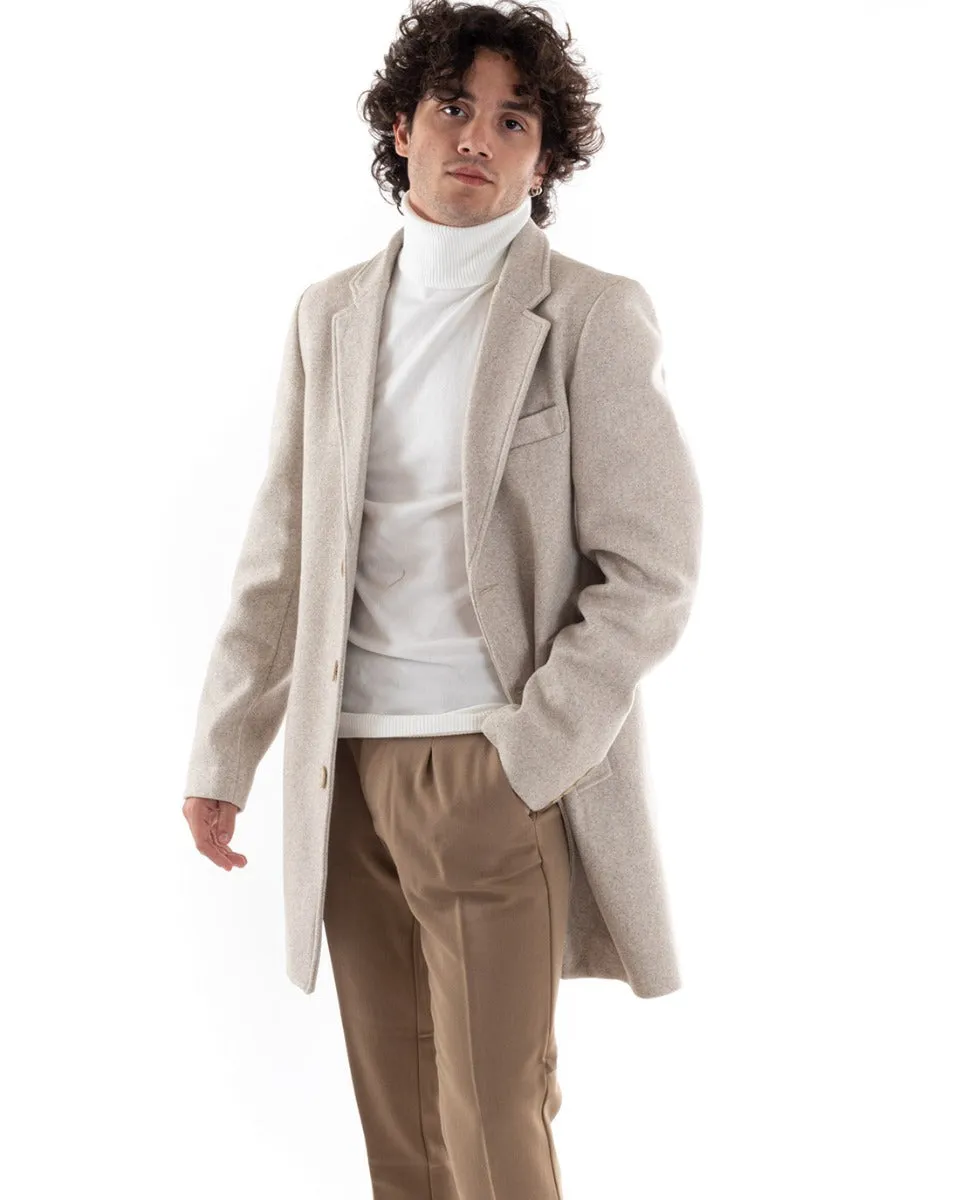 Cappotto Monopetto Uomo Giacca Colletto Reverse Giaccone Beige Giubbotto Baronetto Elegante GIOSAL-G2960A