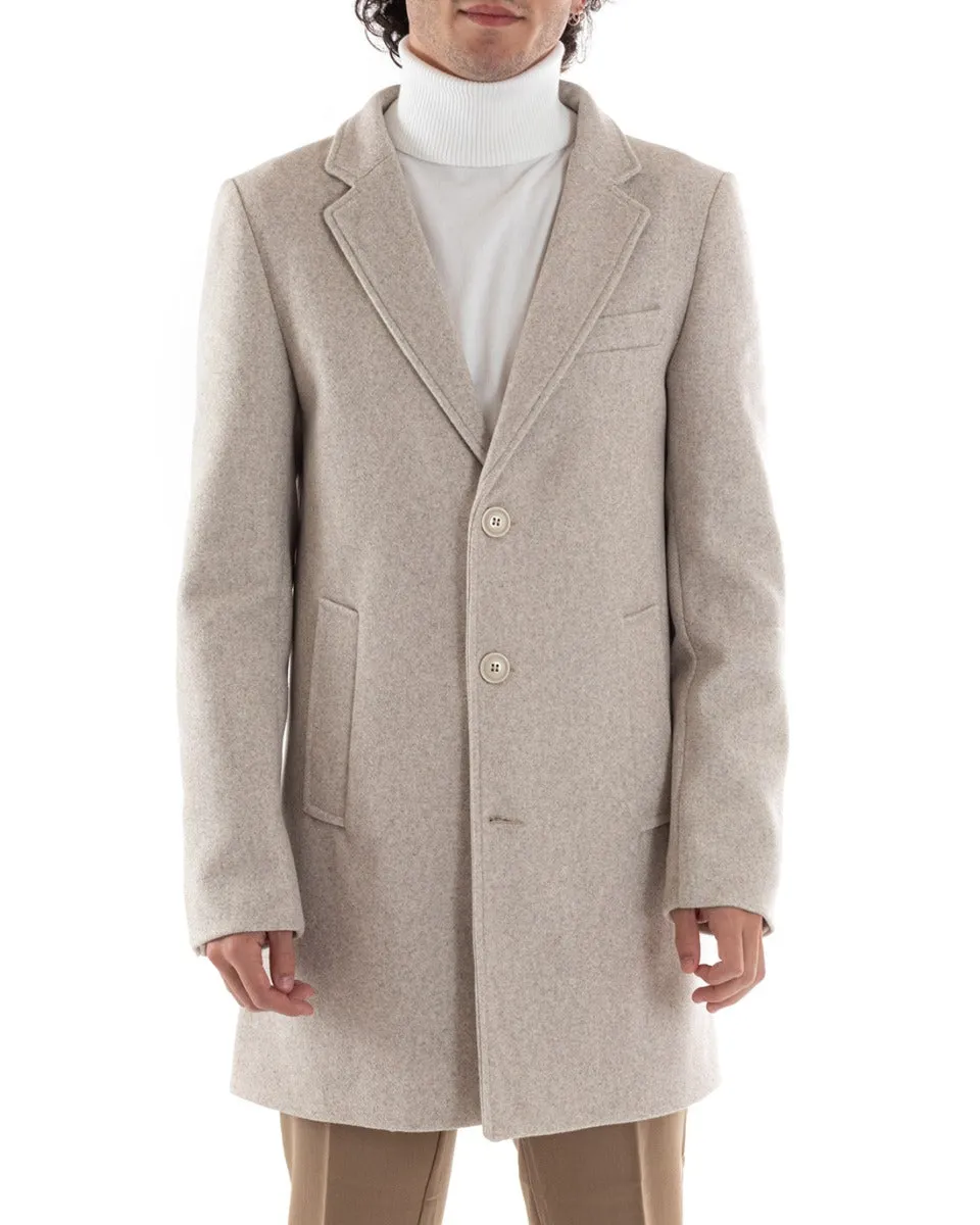 Cappotto Monopetto Uomo Giacca Colletto Reverse Giaccone Beige Giubbotto Baronetto Elegante GIOSAL-G2960A