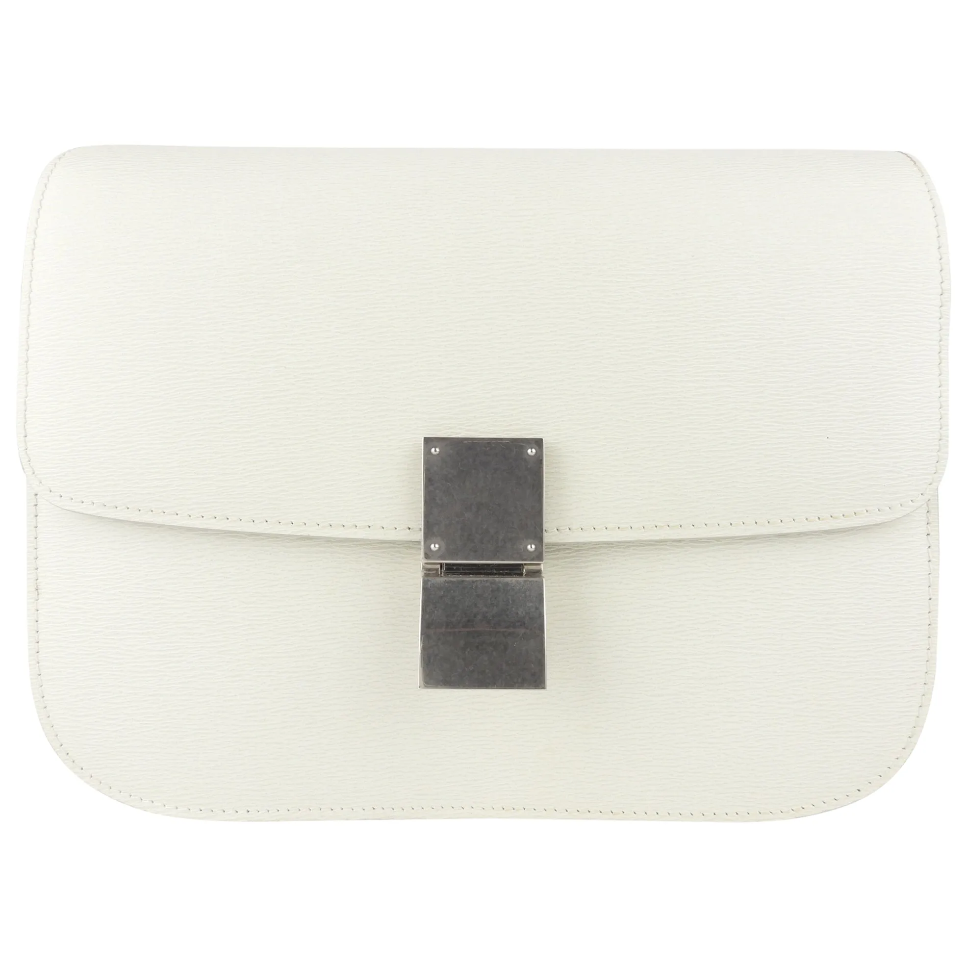 Celine White Textured Leather Medium Box Bag