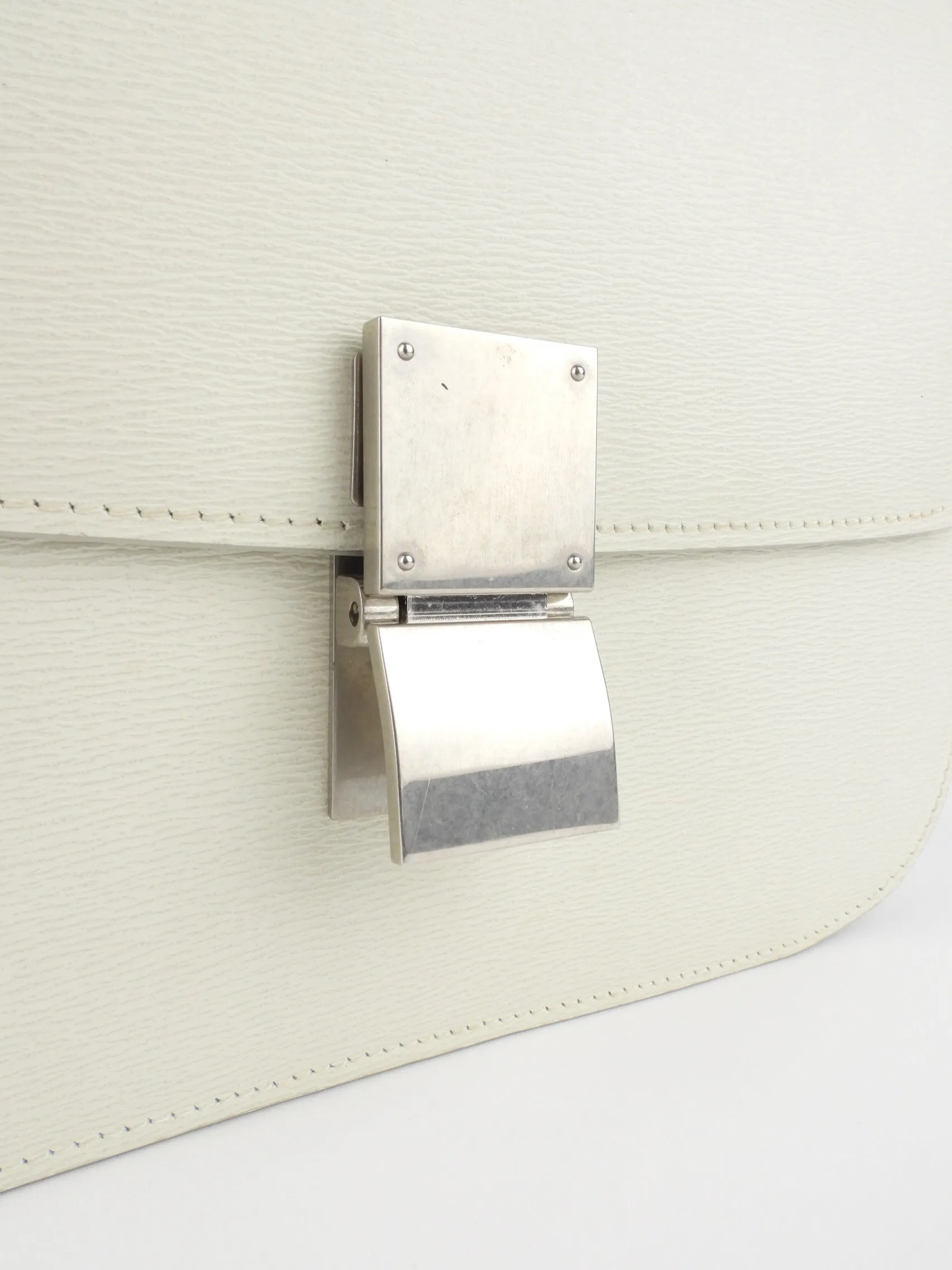 Celine White Textured Leather Medium Box Bag