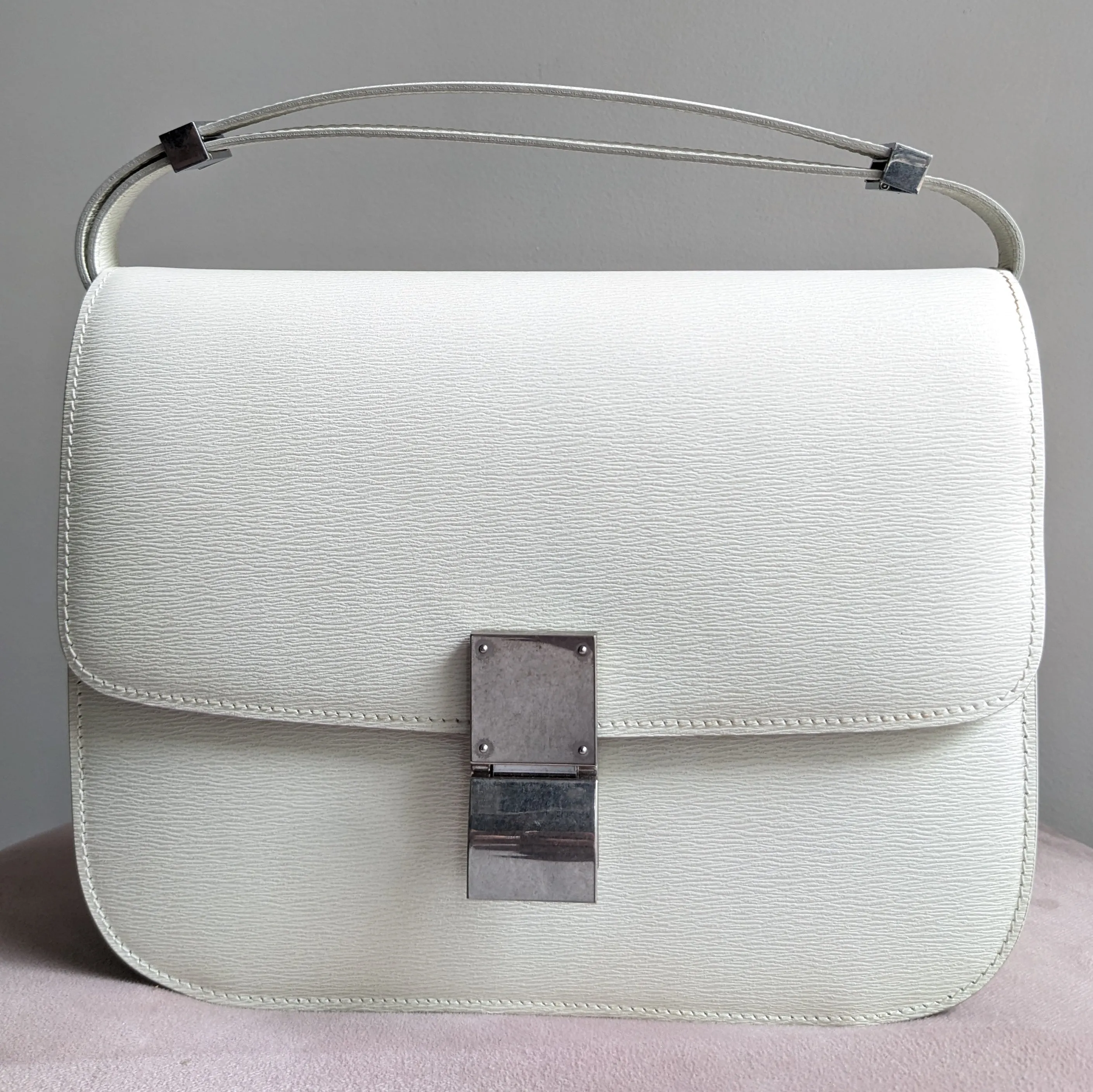 Celine White Textured Leather Medium Box Bag