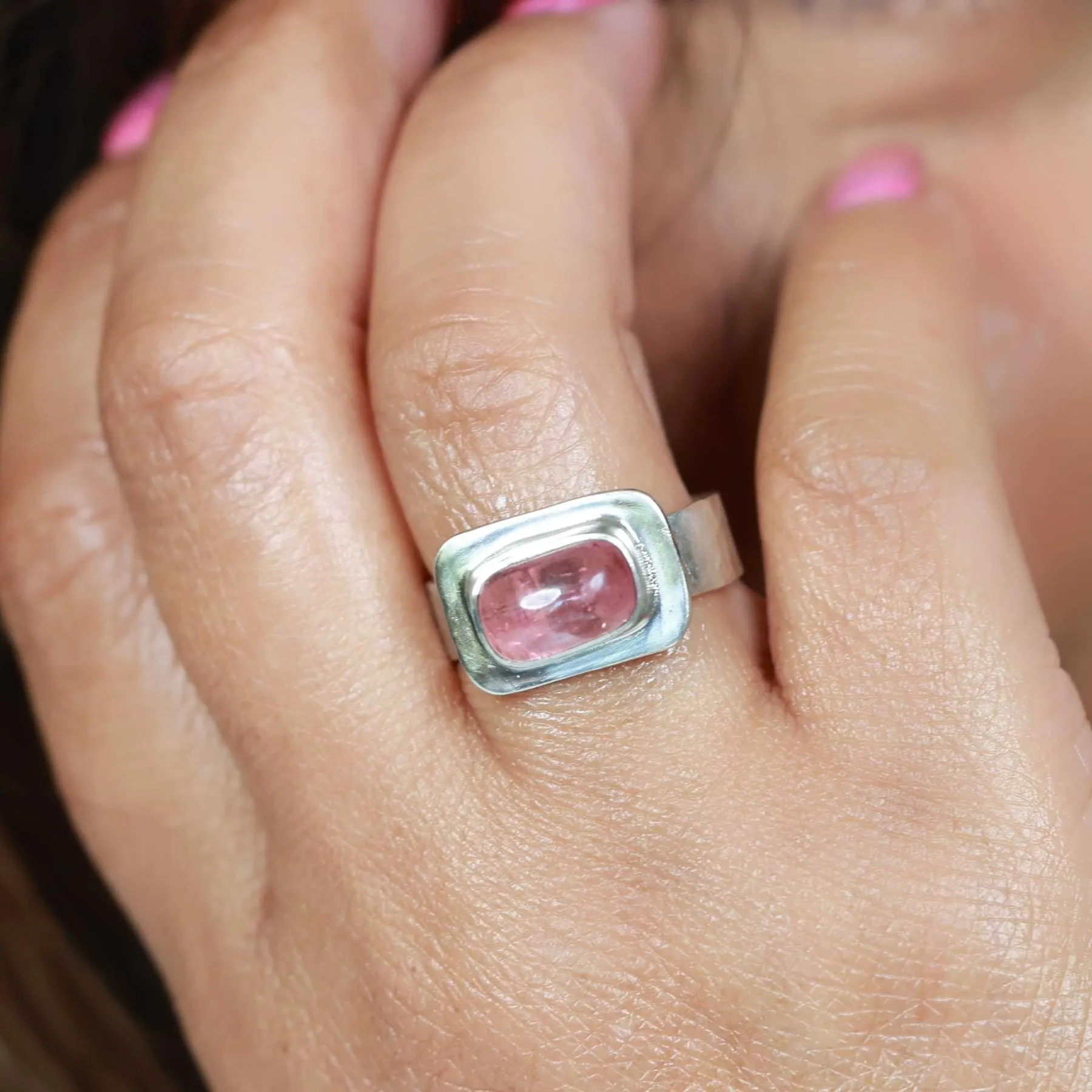 Chelsea - Pink Tourmaline Silver Ring