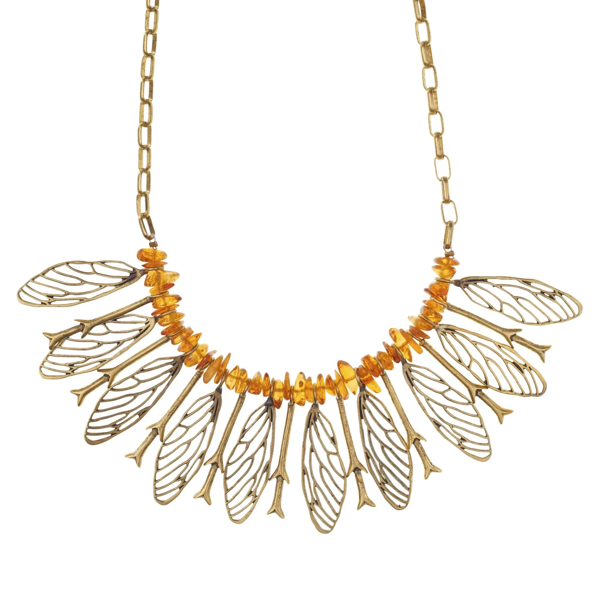 Cicada Wing Bibb Necklace with Amber