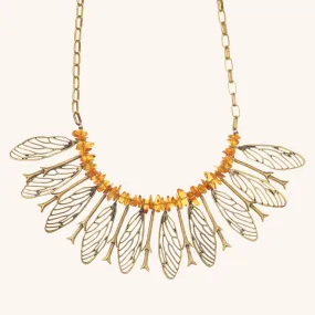 Cicada Wing Bibb Necklace with Amber