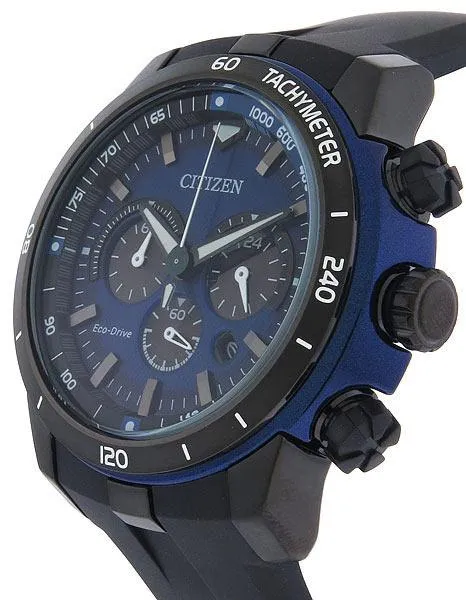 Citizen Mens Ecosphere Chrono- Black IP Case - Blue Dial - Tachymeter