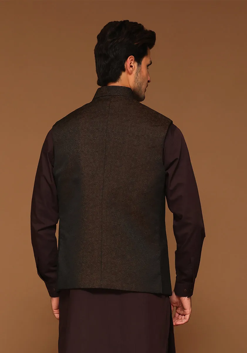 Classic Kambal Jamawar Wild Ginger Traditional Waistcoat