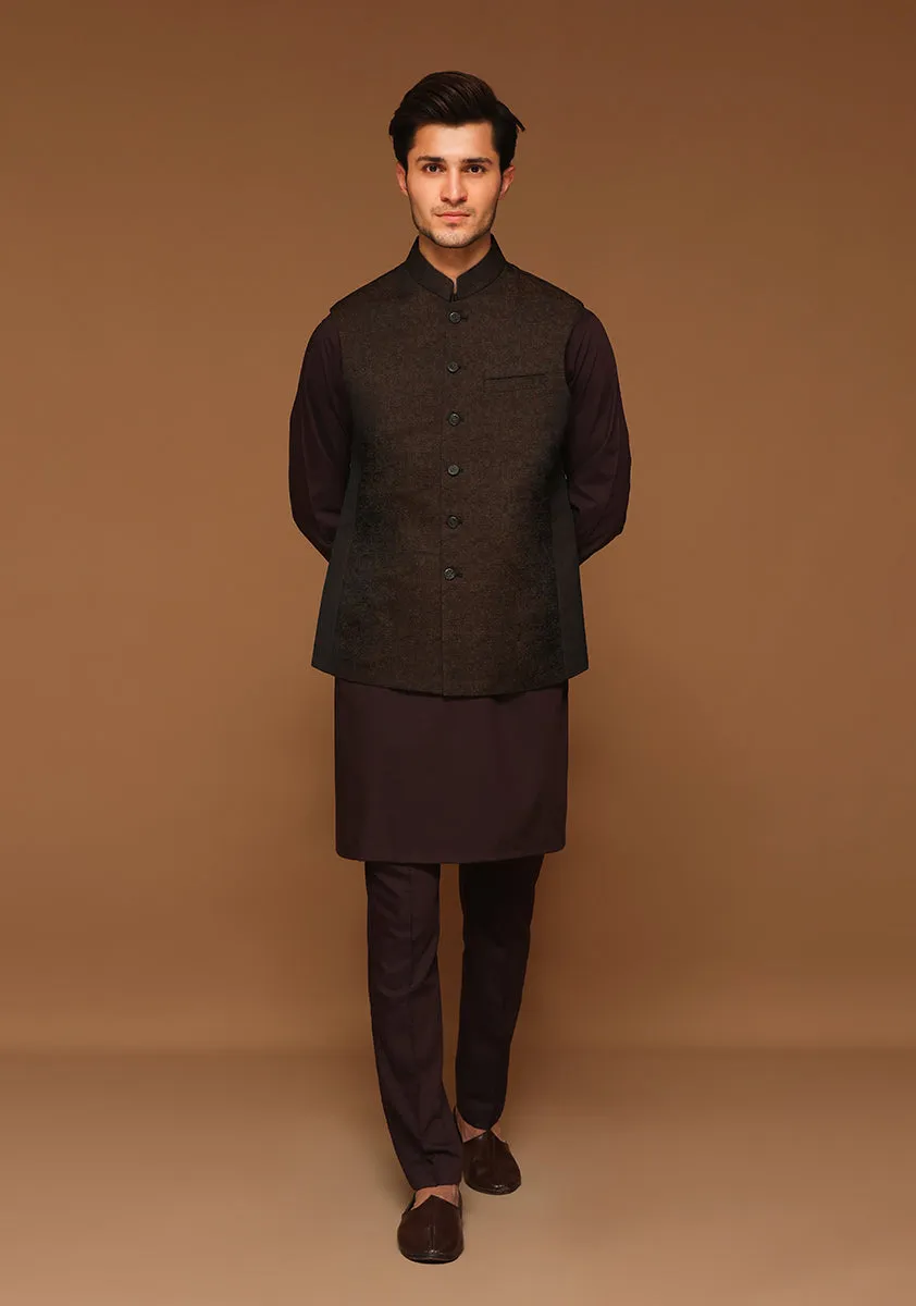 Classic Kambal Jamawar Wild Ginger Traditional Waistcoat