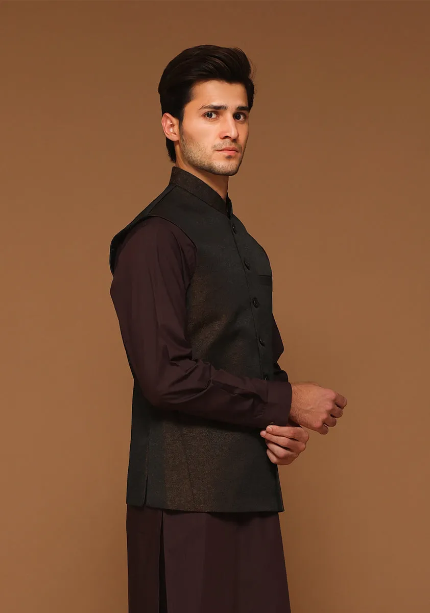 Classic Kambal Jamawar Wild Ginger Traditional Waistcoat