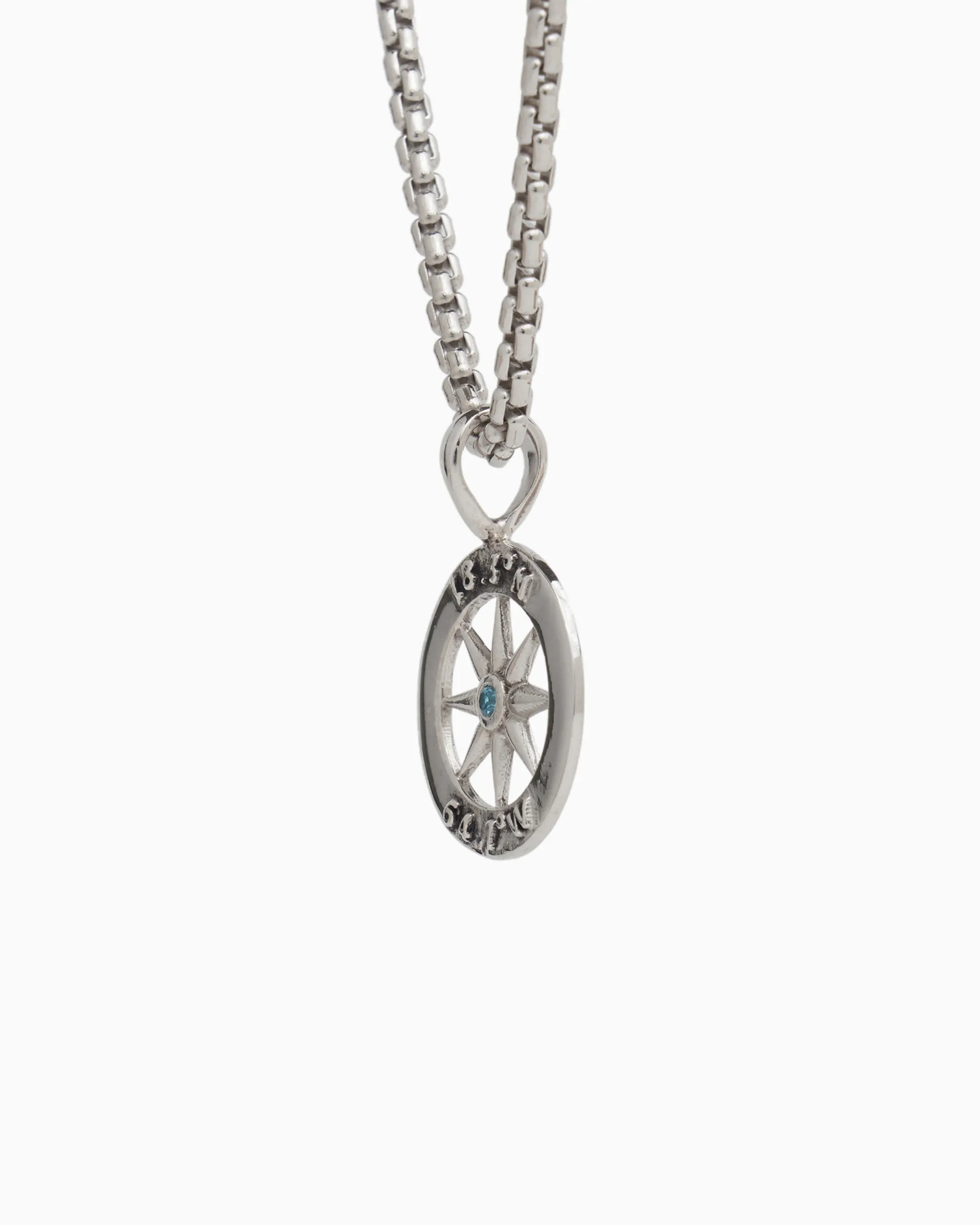 Compass Pendant with St. John Coordinates - Blue Zircon