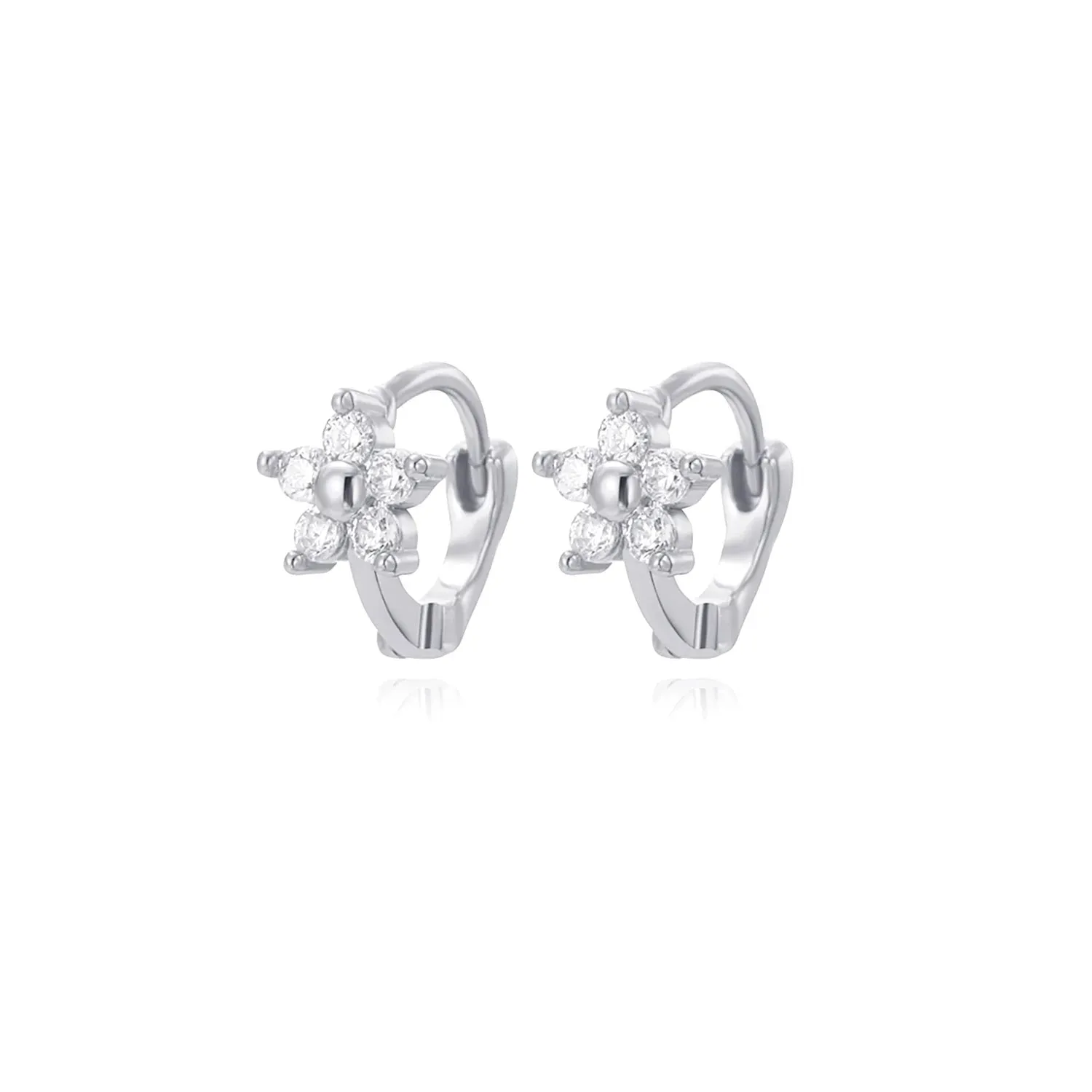 CRYSTAL FLOWER HUGGIE HOOP EARRINGS