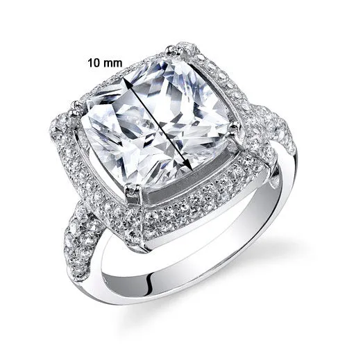 Cushion Cut Halo Engagement Ring Sterling Silver Cubic Zirconia 3.58 Carats Size 7