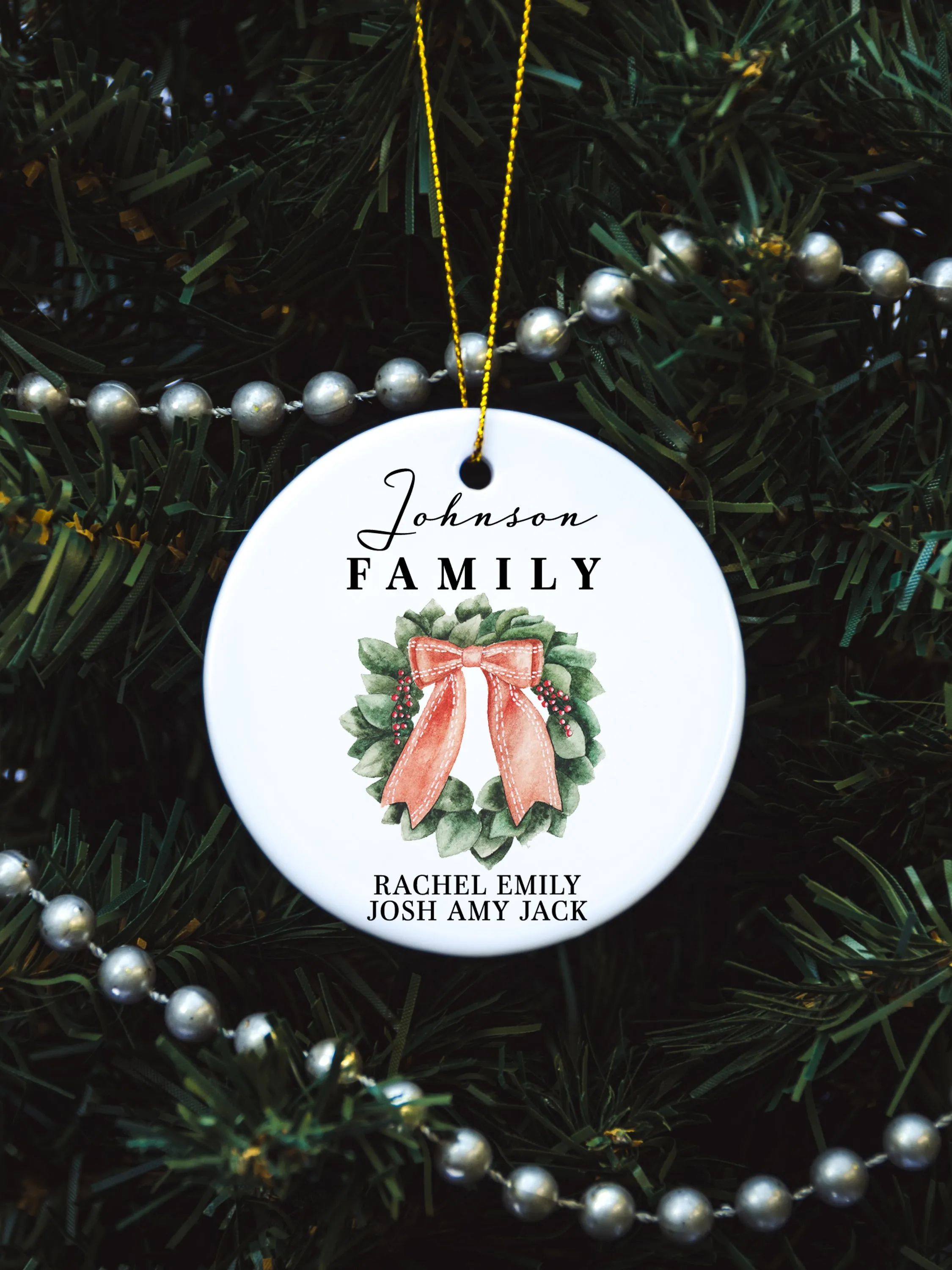 Custom Family Christmas Wreath Ornament