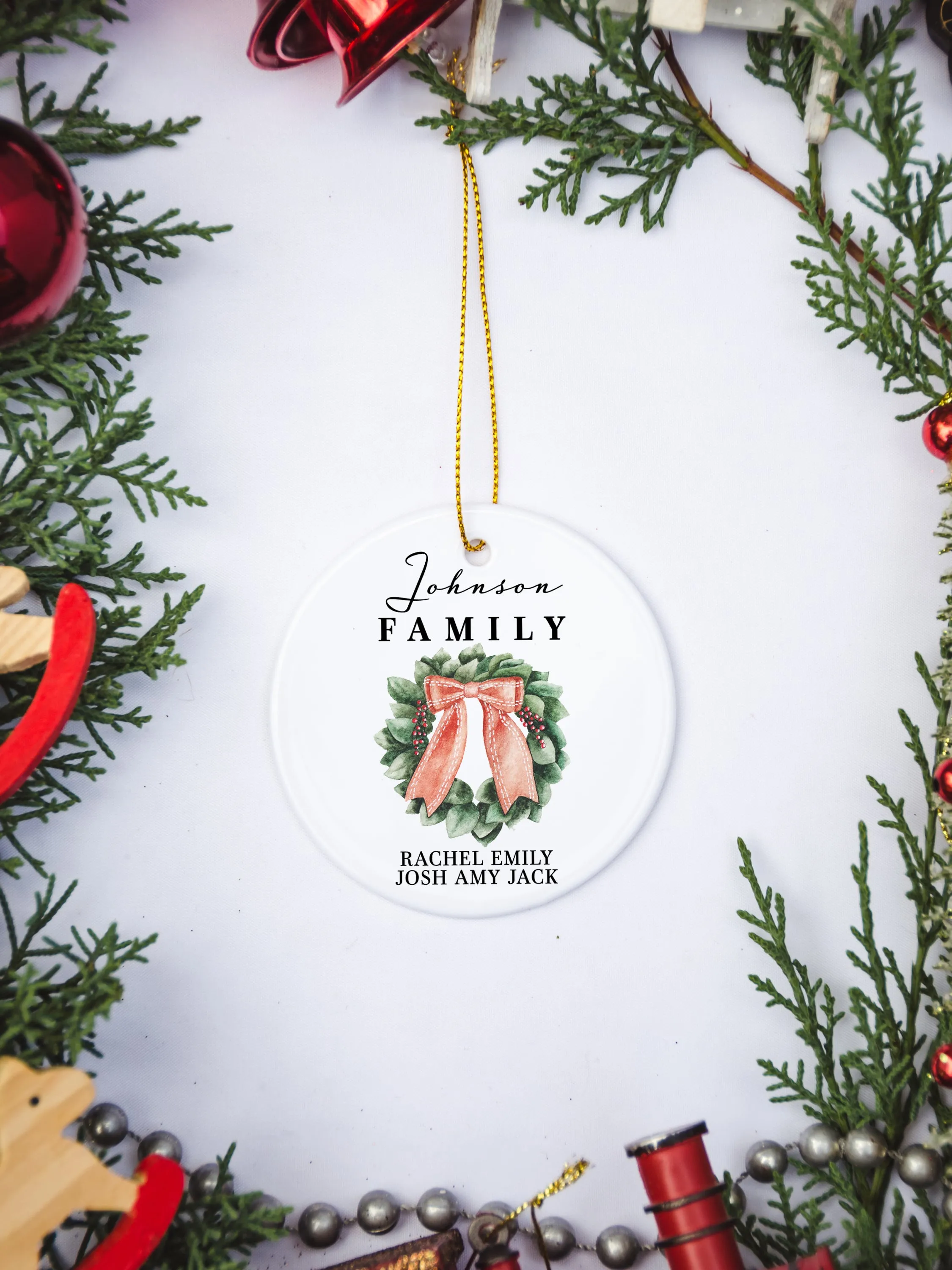 Custom Family Christmas Wreath Ornament