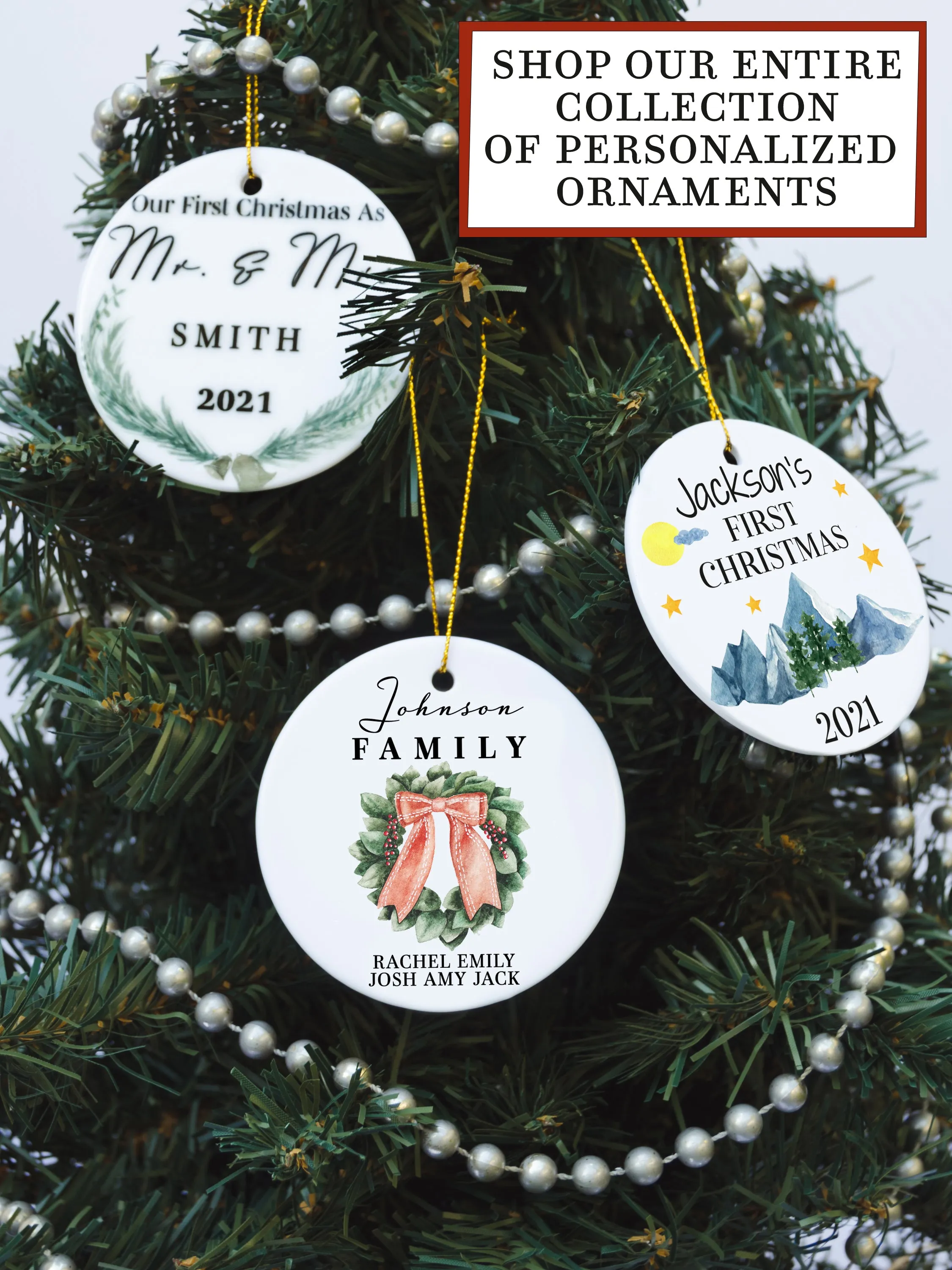 Custom Family Christmas Wreath Ornament