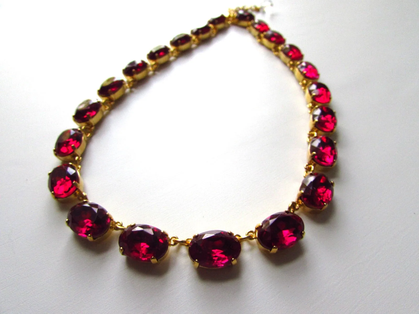 Dark Pink Crystal Collet Necklace - Medium Oval