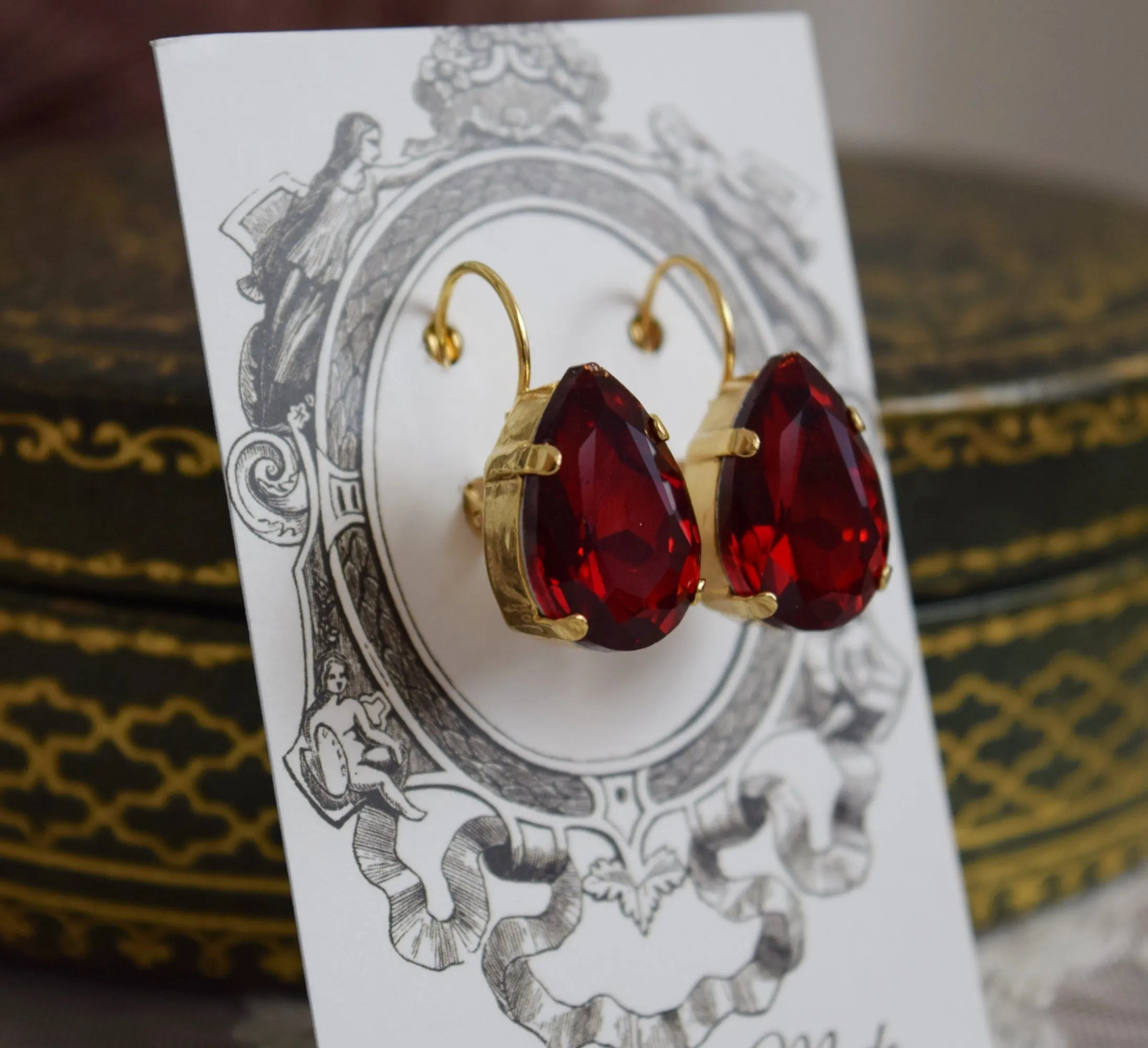 Dark Red Garnet Earring - Large Teardrop