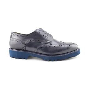 Derby in pelle blu con suola vibram