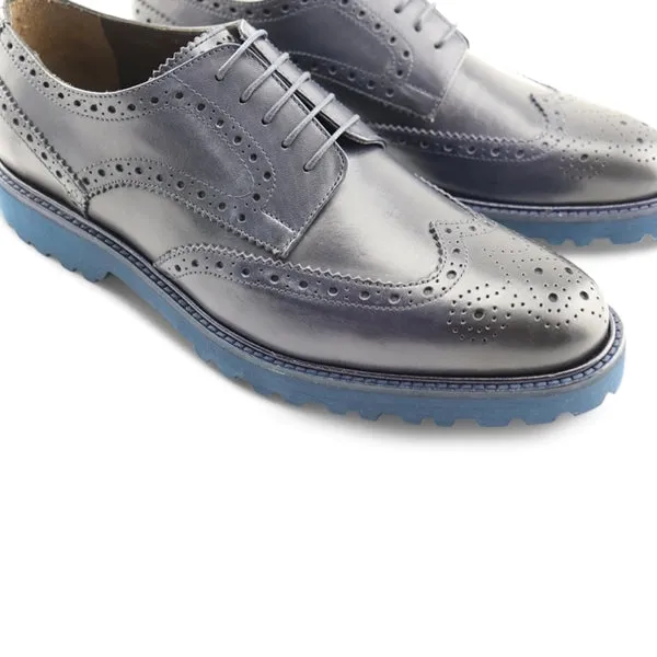 Derby in pelle blu con suola vibram