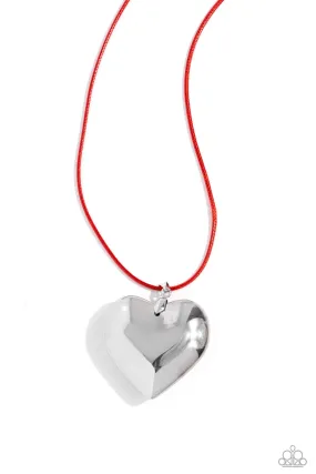 Devoted Daze Red & Silver Heart Necklace - Paparazzi Accessories