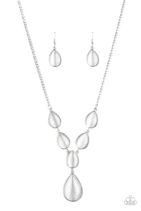 Dewy Decadence White Teardrop Moonstone Necklace - Paparazzi Accessories