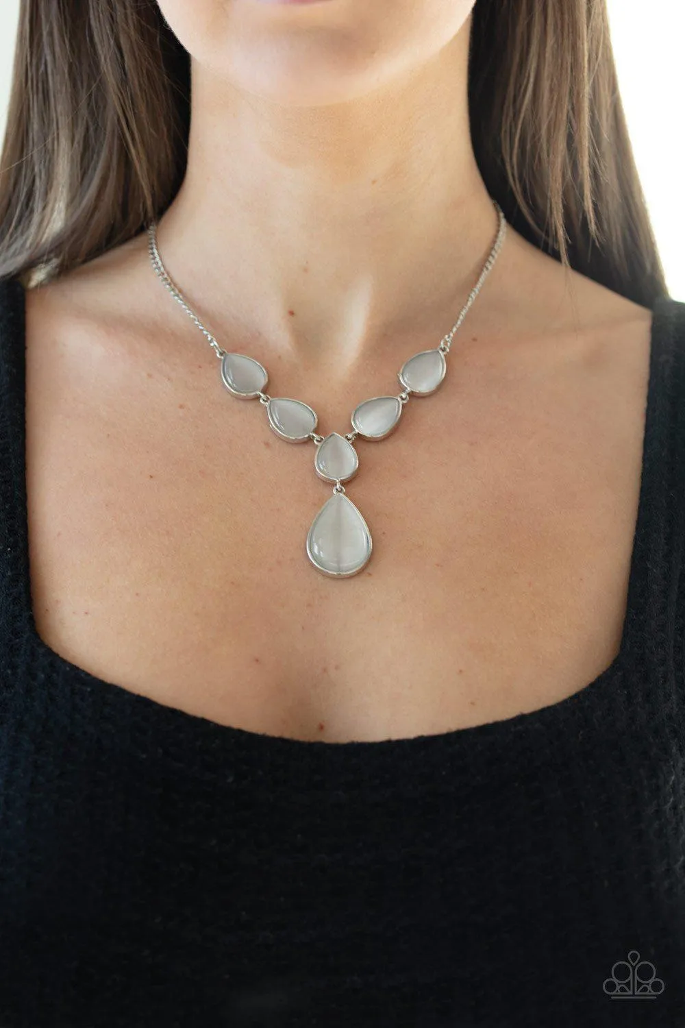 Dewy Decadence White Teardrop Moonstone Necklace - Paparazzi Accessories