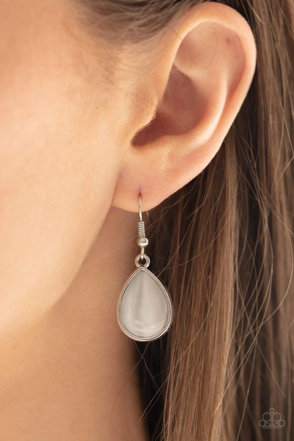 Dewy Decadence White Teardrop Moonstone Necklace - Paparazzi Accessories