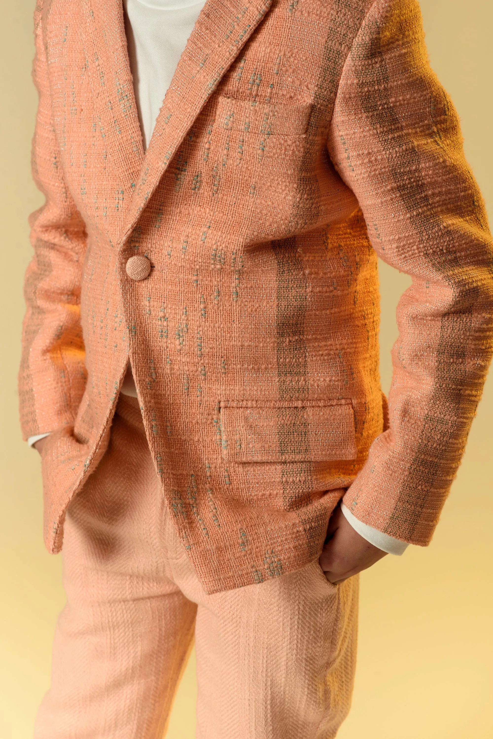 Dilly Glare- Light Salmon Cotton Slub Blazer For Boys