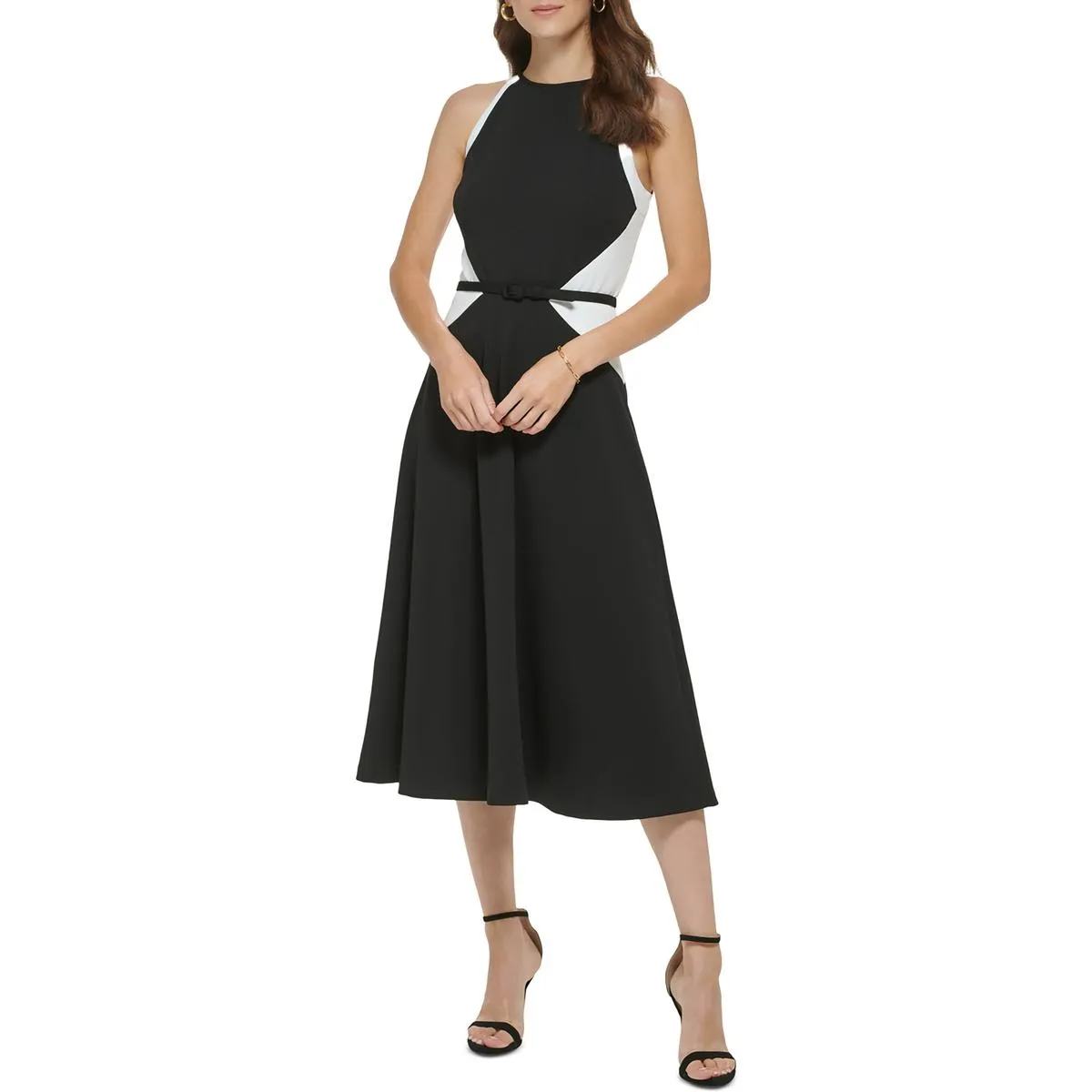 DKNY Womens Colorblock Halter Midi Dress