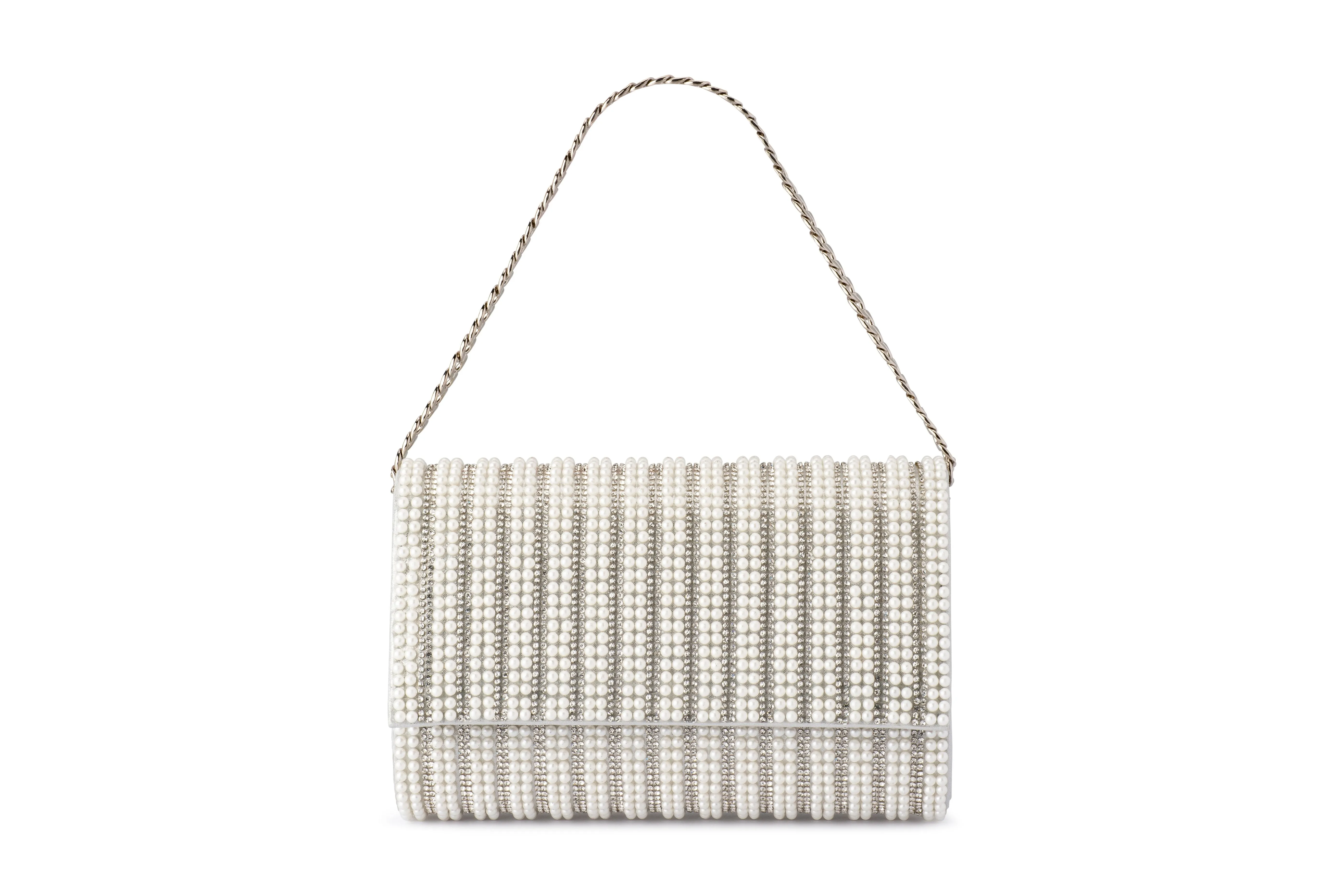 Domino Crystal & Pearl Clutch (White)