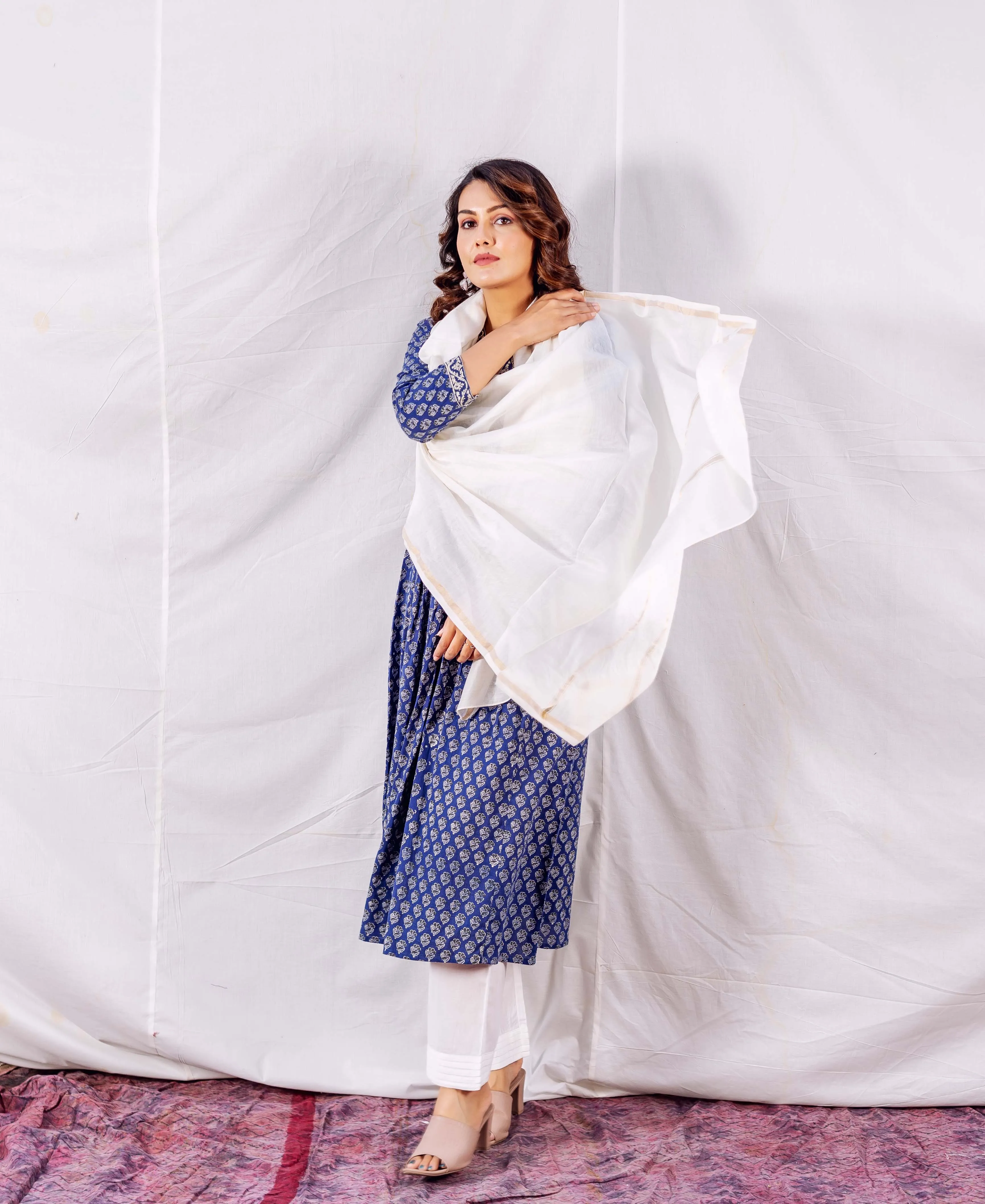 Eesha Indigo A-Line Block Printed Kurta