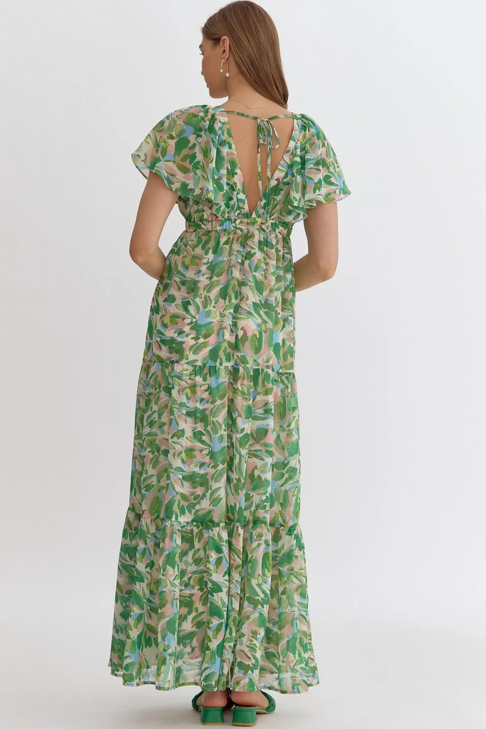 Ella Printed Tiered Maxi Dress, Green Multi