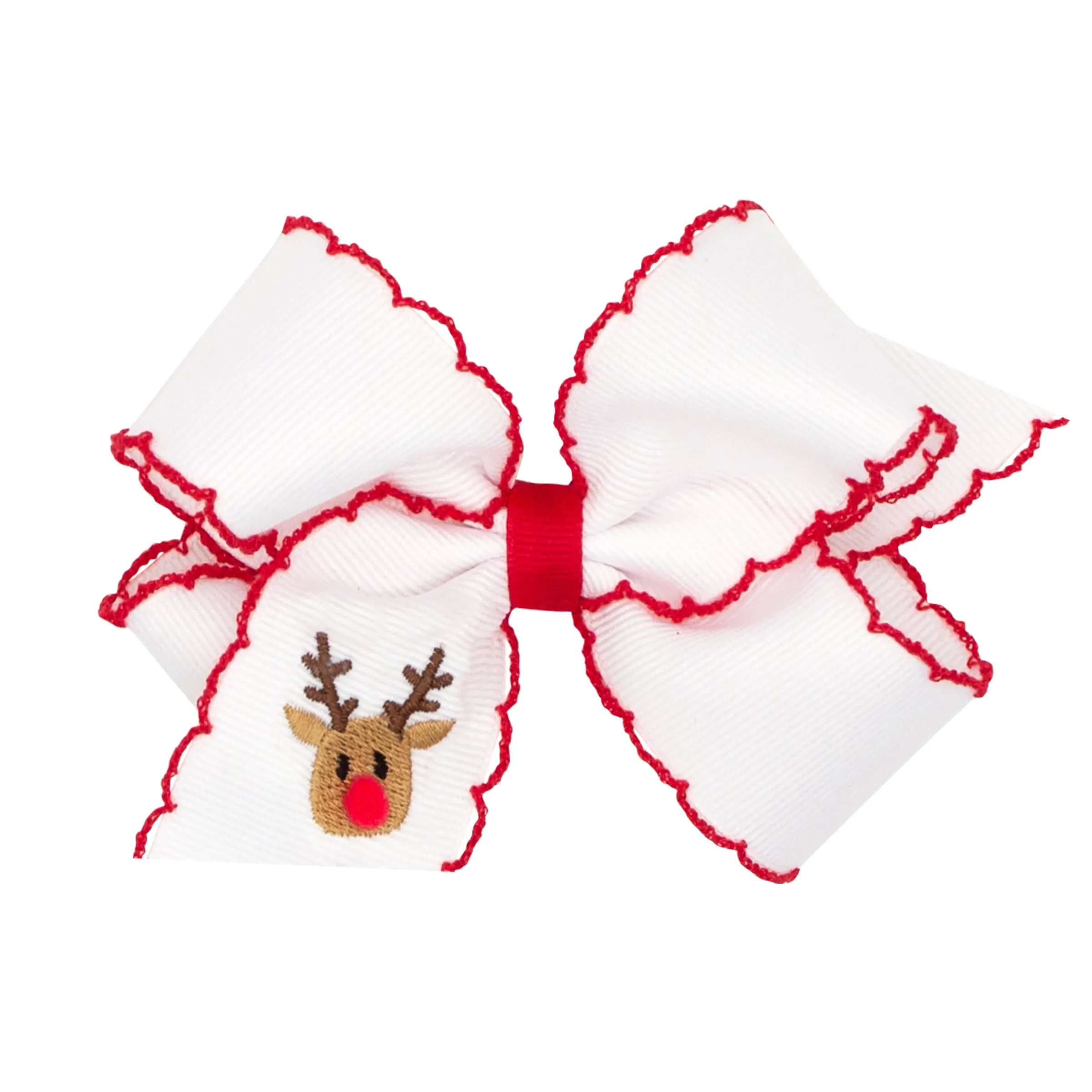 Embroidered Moonstitch Grosgrain Hair Bow on Clippie - Reindeer