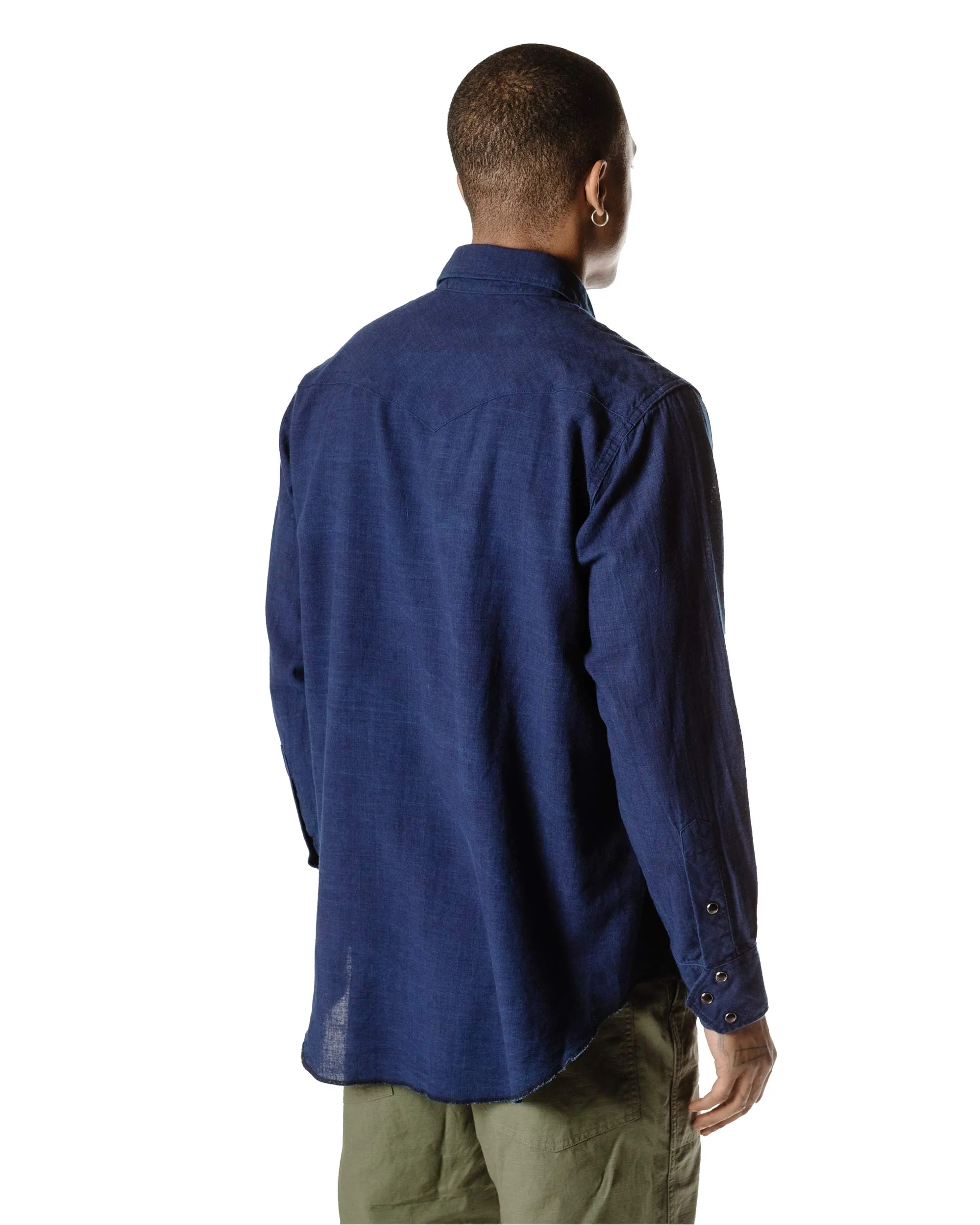 Engineered Garments Combo Western Shirt Navy Cotton Voile