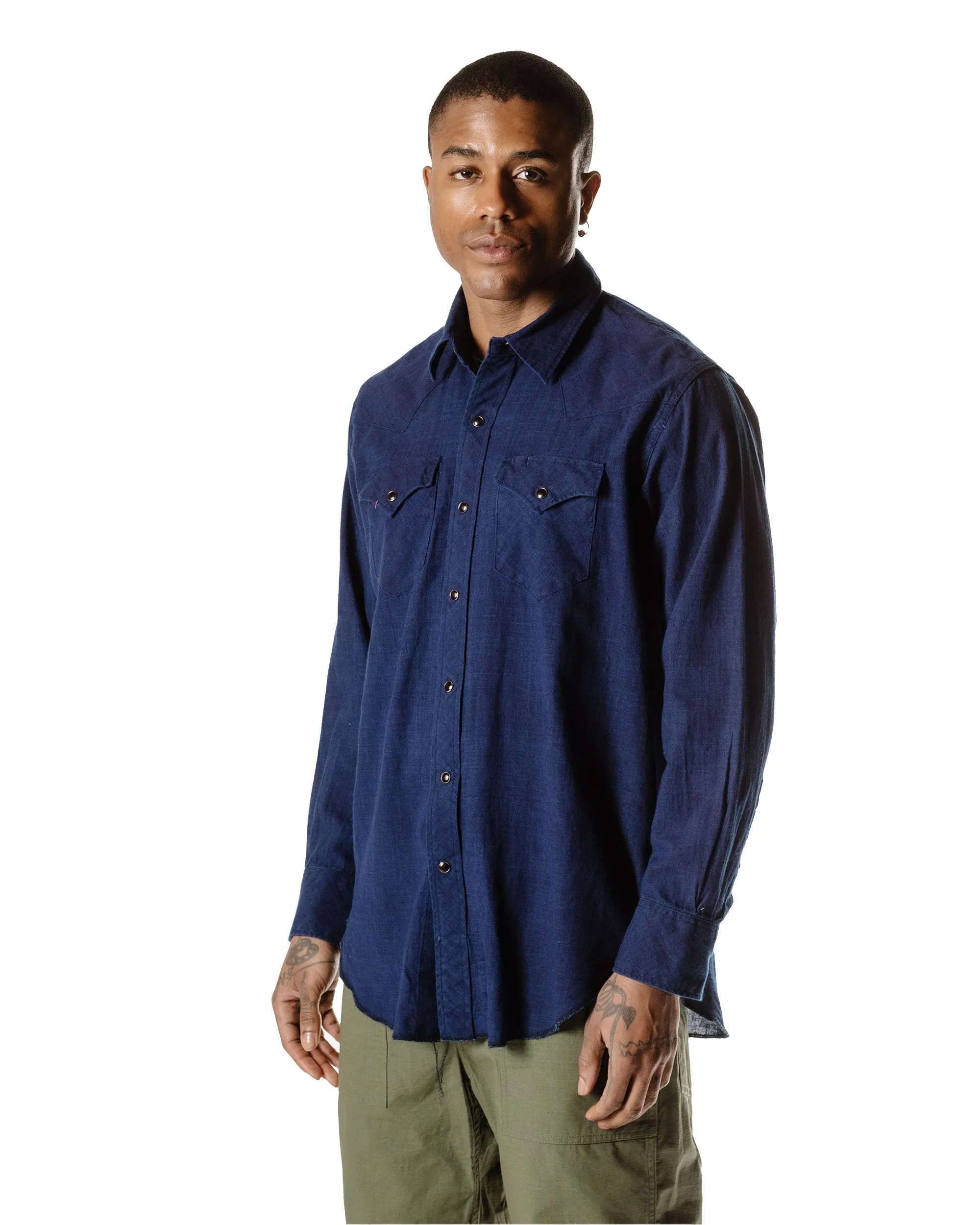 Engineered Garments Combo Western Shirt Navy Cotton Voile