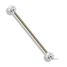 Epoxy Covered Crystal Paved Balls Industrial Barbell - Gold