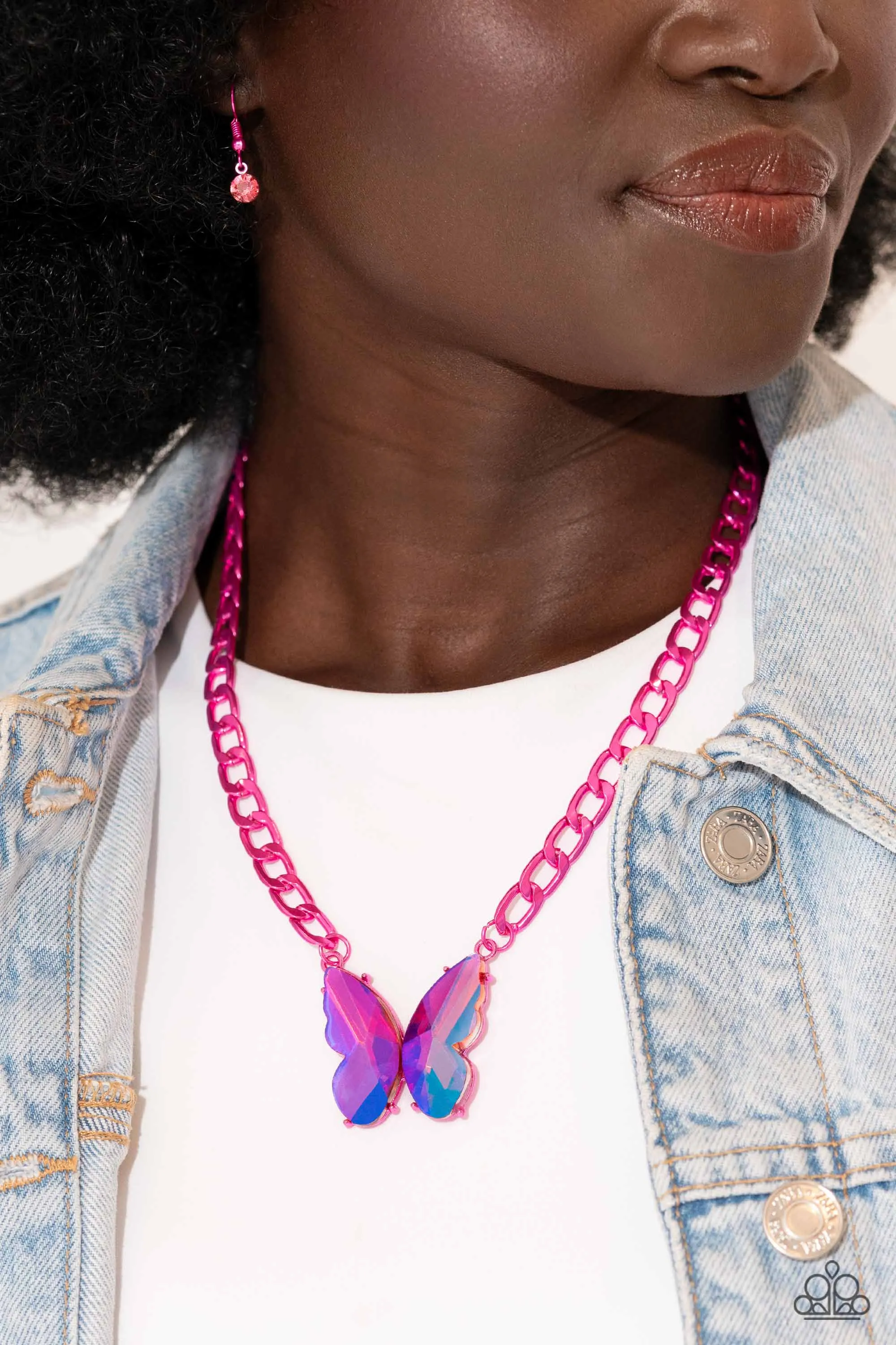 Fascinating Flyer Pink Butterfly Necklace - Paparazzi Accessories