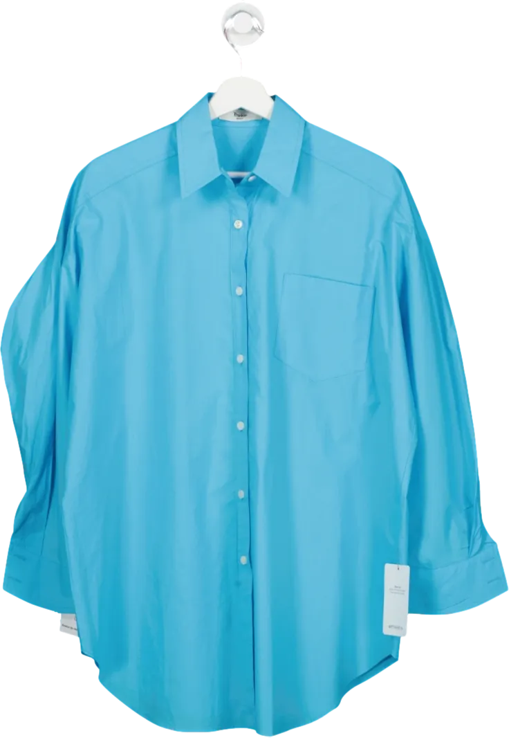 FRANKIE SHOP Blue Melody Oversized Organic Cotton Poplin Shirt UK XS/S