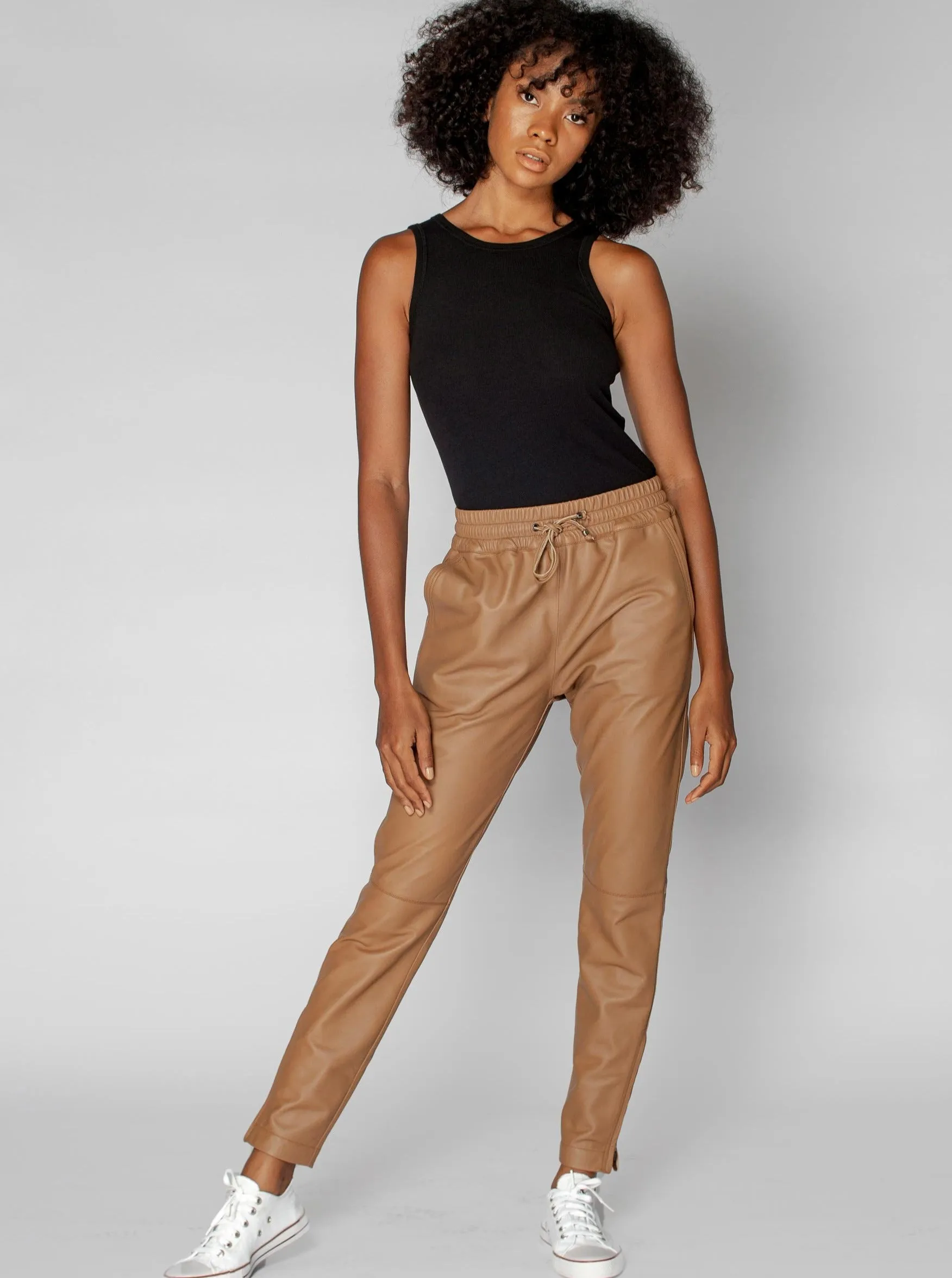 GEMMA LEATHER JOGGER - MOCHA