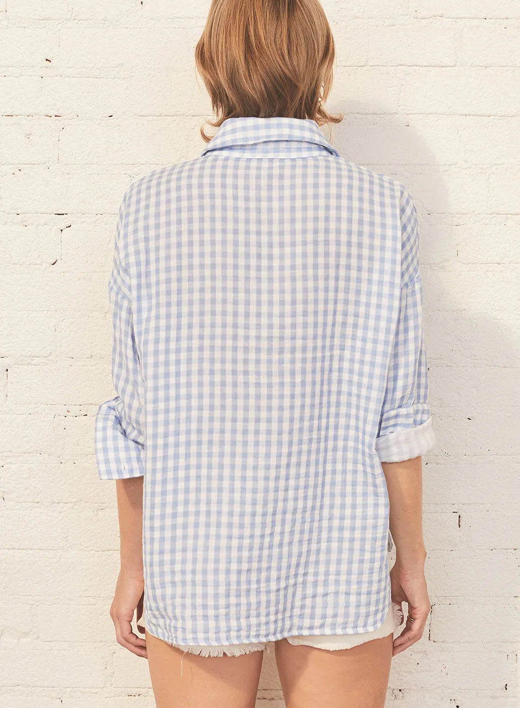 Gingham Double-Faced Gauze Oversized Shirt in White