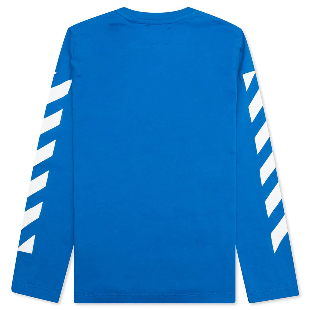 Girls Helvetica Diag L/S Tee - Blue/White