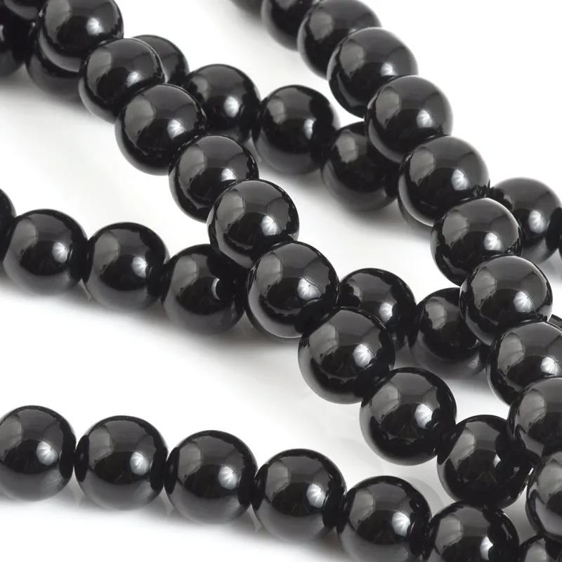 Glass-12mm Round Crystal-Black-Round-15 Inch Strand