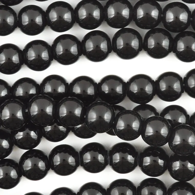 Glass-12mm Round Crystal-Black-Round-15 Inch Strand