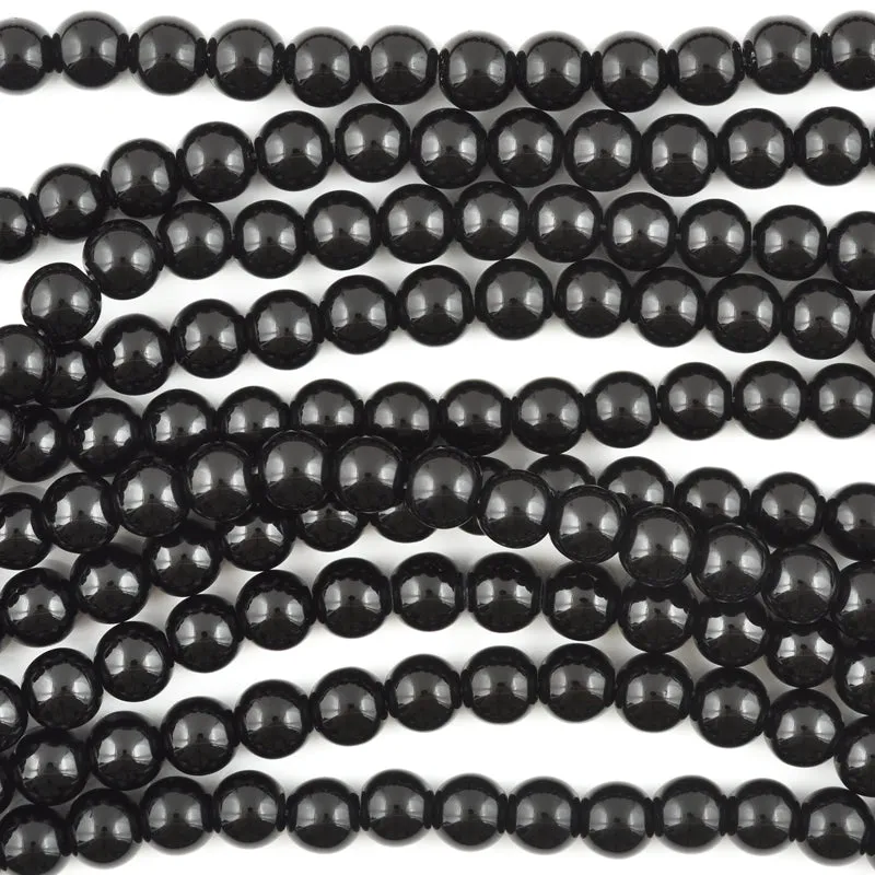 Glass-12mm Round Crystal-Black-Round-15 Inch Strand